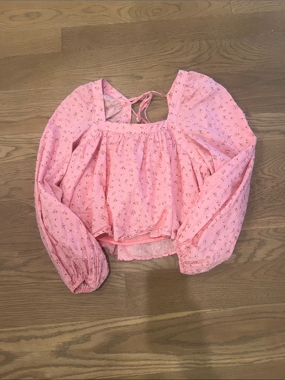 Pink Floral Square-Neck Long-Sleeve Peasant Top